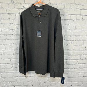Club Room‎ Men's Long Sleeve Collared Pique Polo, Size XL, Dark Lead